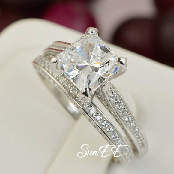 NEW 925 STERLING SILVER PRINCESS CUT ENGAGEMENTWEDDING DIAMOND RING - Picture 4 of 8